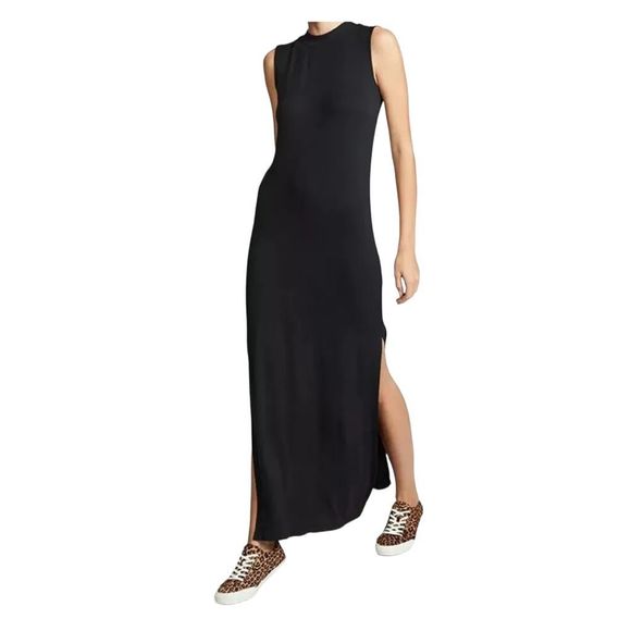 BLDWN Abbot Dress Black Sleeveless Cozy Maxi Dress Crewneck Cotton Slits Size XS - Picture 1 of 11